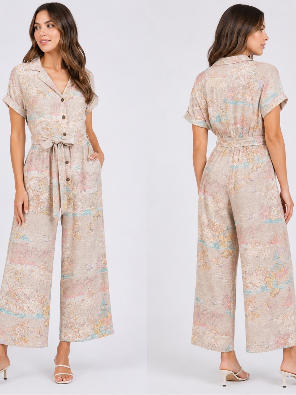 Gap Tropical Linen Blend Button Front Jumsuit Size 16